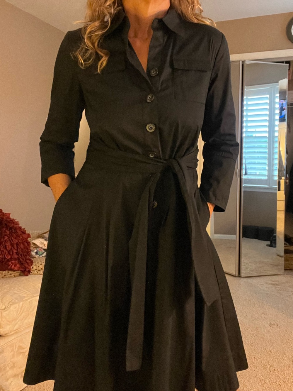 Banana republic Black Tie-Waist Shirt Dress